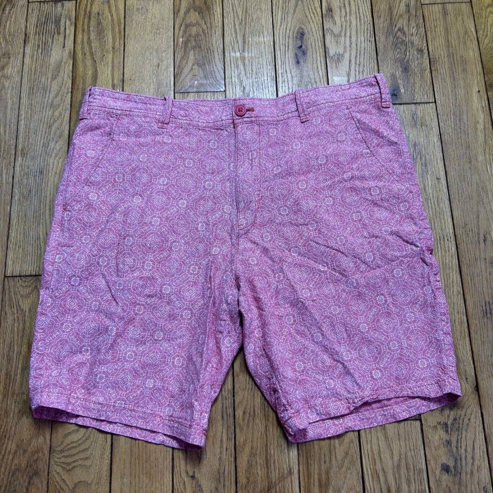 Express Mens Red Geometric Medallion Print Linen Cotton Blend Shorts Size 36